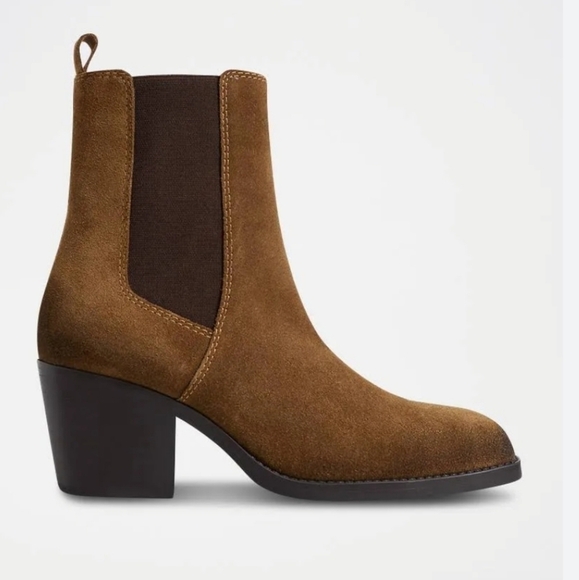 NWT Mango Suede Leather Ankle Chelsea Boots Tobacco Brown Size 39/US 8.5 - Picture 1 of 13